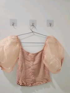Sale Cute Korean Chic Organza Puff Sleeve Top