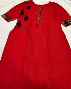 Red Kurti with Printed Palazzo Set