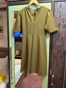 Cover Story Olive Green A-line Cutout Dress