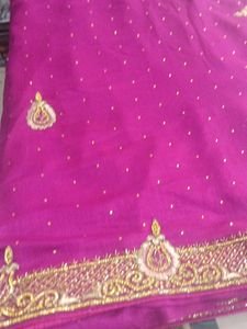 Purple &amp; Gold Embellished Saree