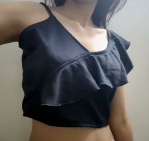 Chimpanzee Ruffle And Cami Black Crop Top
