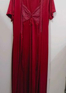 light Weight Maroon Satin Stretchable Nightwear