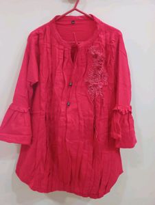 Red Colour Top With Important Fabric