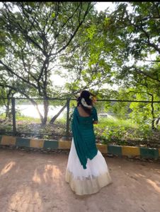 Elegant Teal Saree with White Skirt