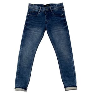 Classic Blue Washed Slim-Fit Jeans for Men Size 30