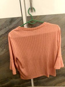 Peach Ruffle Sleeve Crop Top