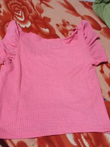Cute Pink Ruffle Sleeve Top