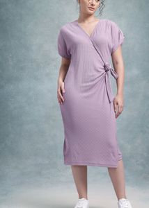 Women Lilac Ribbed Midi Dress