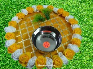handmade decorative wooden wedding tray with artif