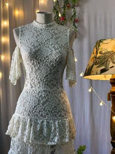 Elegant White Lace Midi Dress Fully Sheer