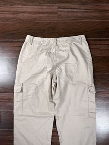 Khaki Wide Leg Cargo Pants