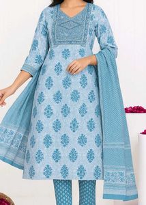 Elegant Blue Printed Kurta Set