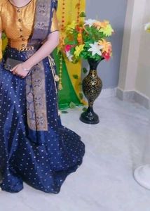 Blue Lahnga ,Dupatta With Yellow Blouseonly one ti