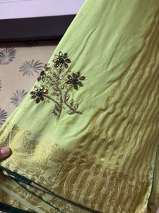 Lime Green Saree with Gold Detail