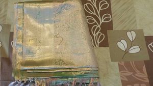 A Beautiful Light Green With Pink Shade Silk Saree