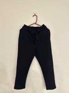 Black High-Waist Paperbag Pants with Tie-Belt