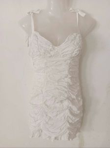 White Ruched Mini Dress