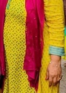 Yellow & Pink Patterned Kurta, Size- XL