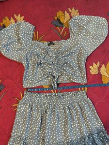 Floral Blue Crop Top And Skirt