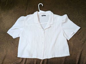 Zudio White Textured Crop Top