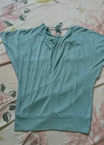 Sparkly Sky Blue Cowl Neck Top