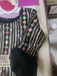 Black &amp; Golden Sequence Embroidered Kurti &amp; Shara