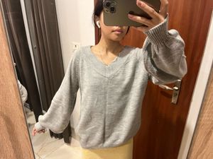 Gray V-Neck Sweater