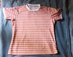 Casual Striped Printed Peach Top
