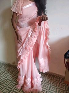 Peach Ruffle  Designer Saree