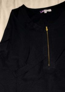Navy Zip-Front Blouse
