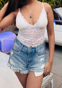 Lace Top &amp; Denim Shorts