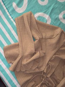 Tan Textured Wrap Top