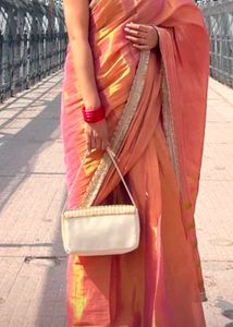 Tissue Golden Pink Saree With Beautiful Jari Lace