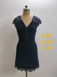 Navy Lace Trim Mini Dress