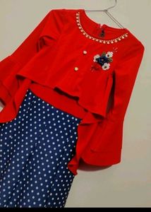 Red🔴 Blue🔵 Polka Dots Dress For 12- 14 Year Girl