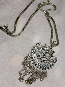 Silver Tone Peacock Necklace
