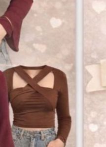 Stylish Brown Cutout Long Sleeve Top