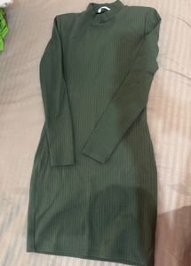 Olive Ribbed Bodycon Dress