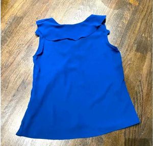 ZARA Blue Ruffle V-Neck Top