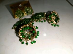 Traditional Ethnic Long Green Earrings