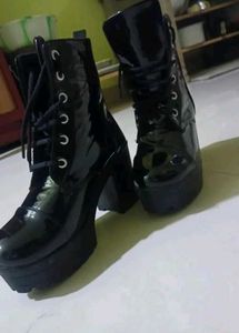 Black Patent Lace-Up Platform Boots