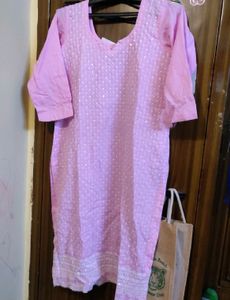 🩷Pink Embroidered Kurti Pant And Dupatta🩷