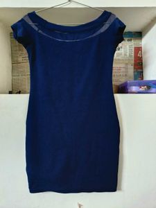 Navy Blue Mini Dress with Sheer Neckline