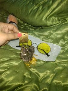 Buy Yellow Round Sunglasses Get Long Earrings Free