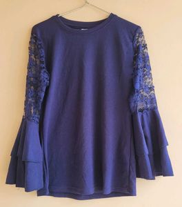 Navy Blue Flared Sleeve Top