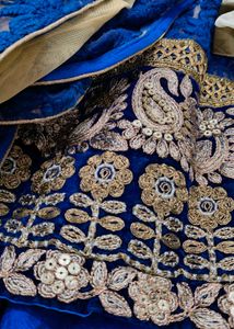 Blue & Gold Embroidered Fabric