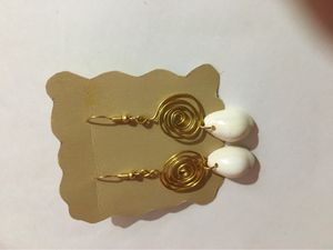 Gold Spiral With Shell Dangling Earrings