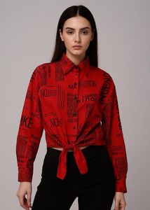 Red Newspaper Print Top