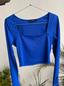 Blue Long Sleeve Crop Top