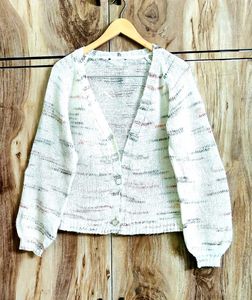 Soft Wool Off White Cardigan Size-40